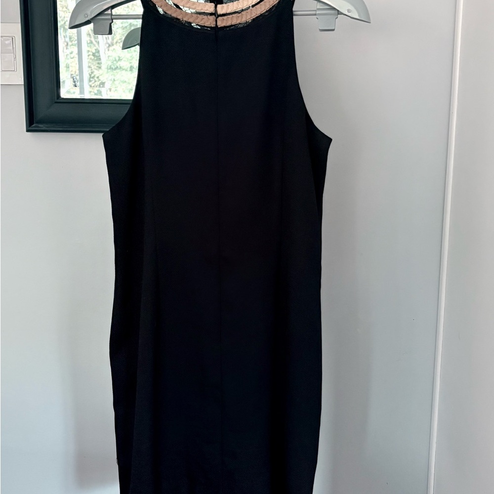 Ann Taylor Black Shift Dress with Metallic Braided Neckline – Size 8P - Picture 4 of 5